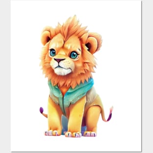 colorful cute lion Posters and Art